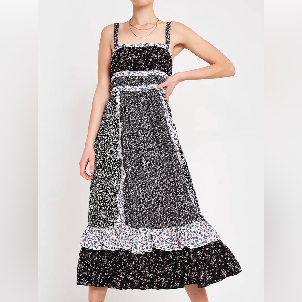 FREE PEOPLE Yesica Floral Ruffle-trim Maxi Dress In Black Combo